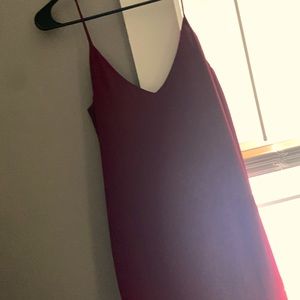 Burgundy spaghetti strap mid length dress